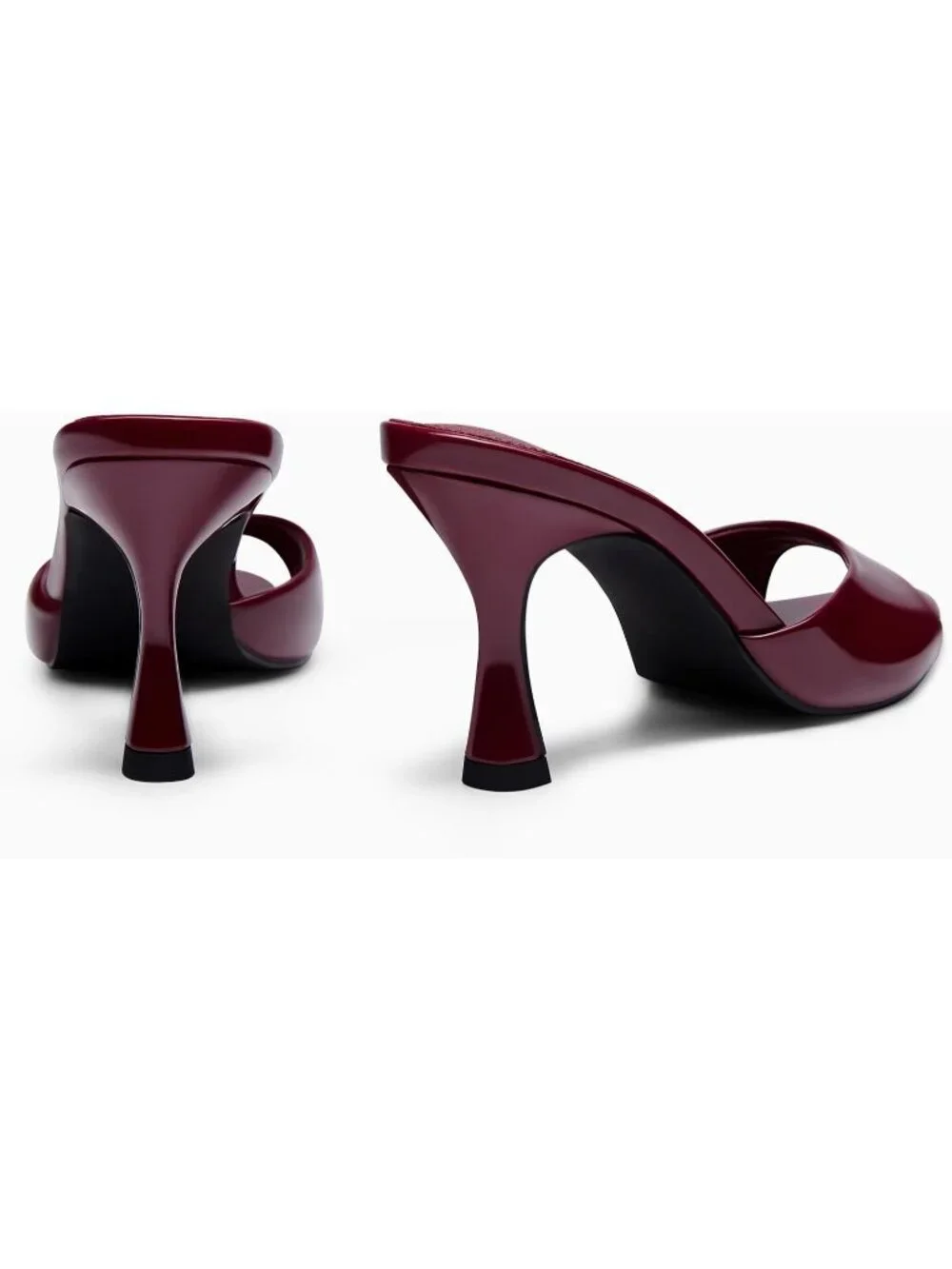 Women's Burgundy Patent Leather Comfortable Slip On Backless Pointed Toe Sandals